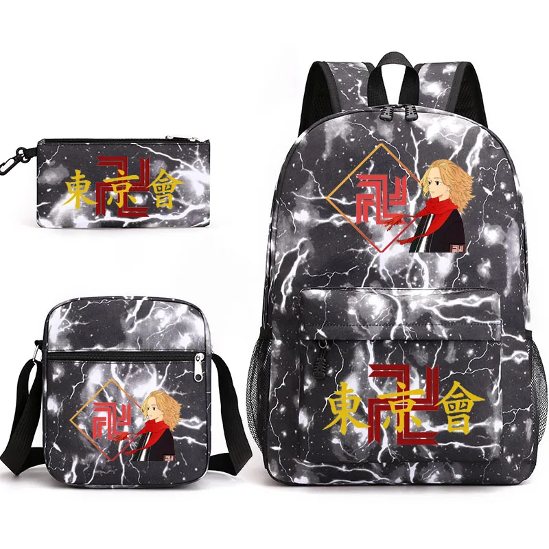 

tokyo revengers printed anime backpack teen bag men's laptop bag canvas school bag boys and girls 3 pieces/set of casual backpac