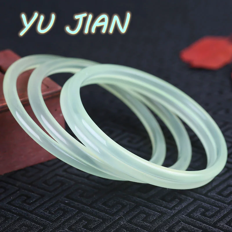 Light Green Natural Jade  Charm Jewelry Bangle  Hand Carved  Bracelet Women  Men Fashion Accessories