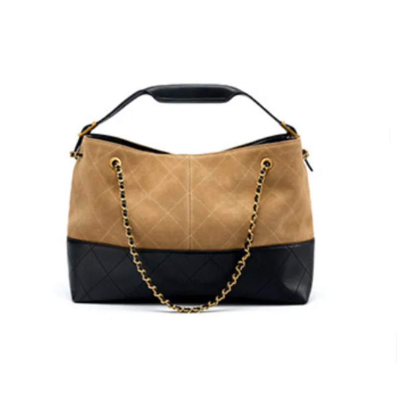 Borsa a tracolla in vera pelle scamosciata color block per le donne Borse a secchiello per pendolarismo alla moda Borsa a tracolla versatile