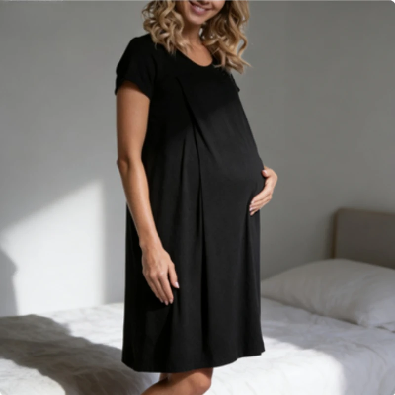 産後授乳服、半袖産院ガウン、妊婦用授乳ドレス