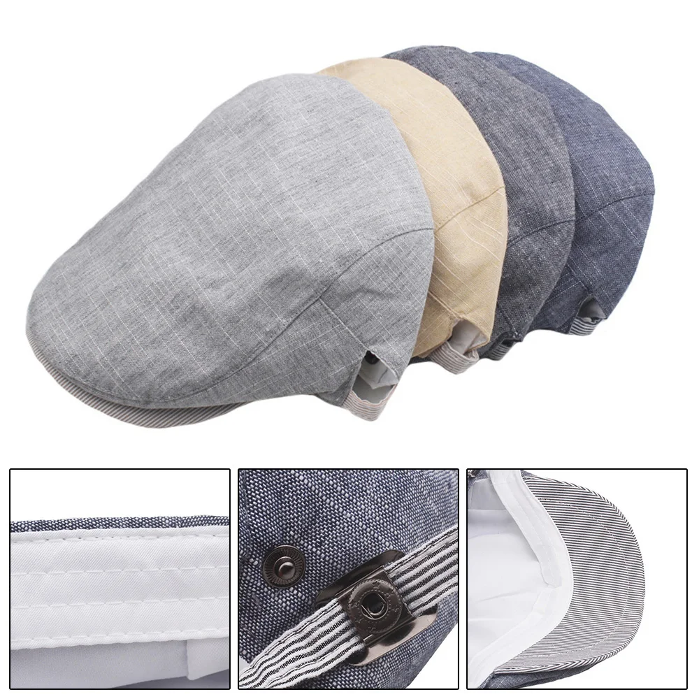 Mens Casual Newsboy Caps Cotton Gatsby Hats Ivy Hats Outdoor Golf Driving Sun Flat Cabbie Cap Male Adjustable Beret Hat