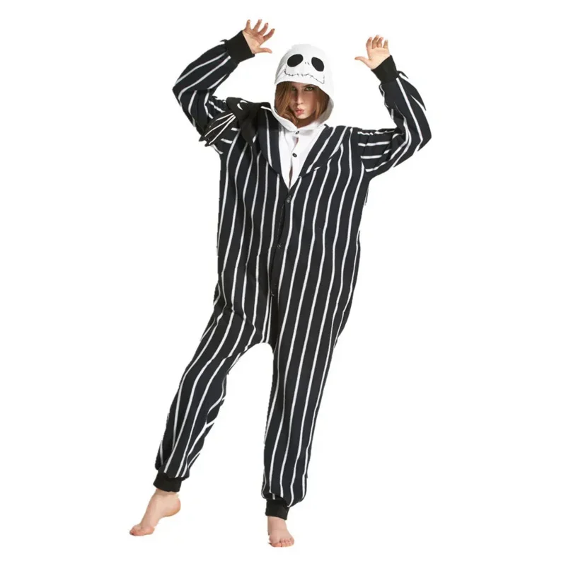 ผู้ใหญ่ Polar ขนแกะ Kigurumi ฟักทอง King Jack Skellington Onesies ชุดนอนคอสเพลย์เครื่องแต่งกายสําหรับ Halloween และ Carnival Party