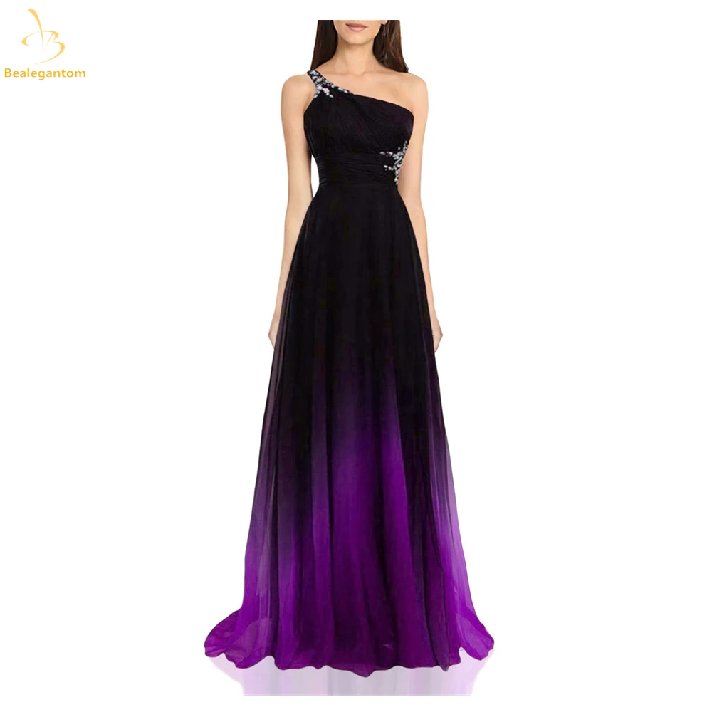

Bealegantom Sexy One Shoulder Ombre Prom Dresses Beaded Long A-Line Gradient Formal Evening Cocktail Party Gown Robes De Soiree