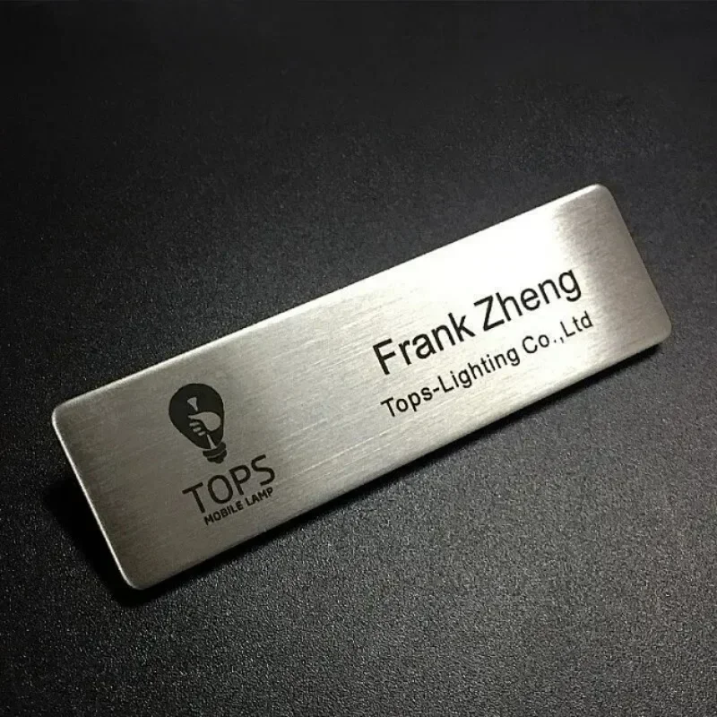 70x20MM Brooches Pin Personalized Free Customizable Engraved Text Logo Business ID Plate Steel Metal Tag Customized Name Badges