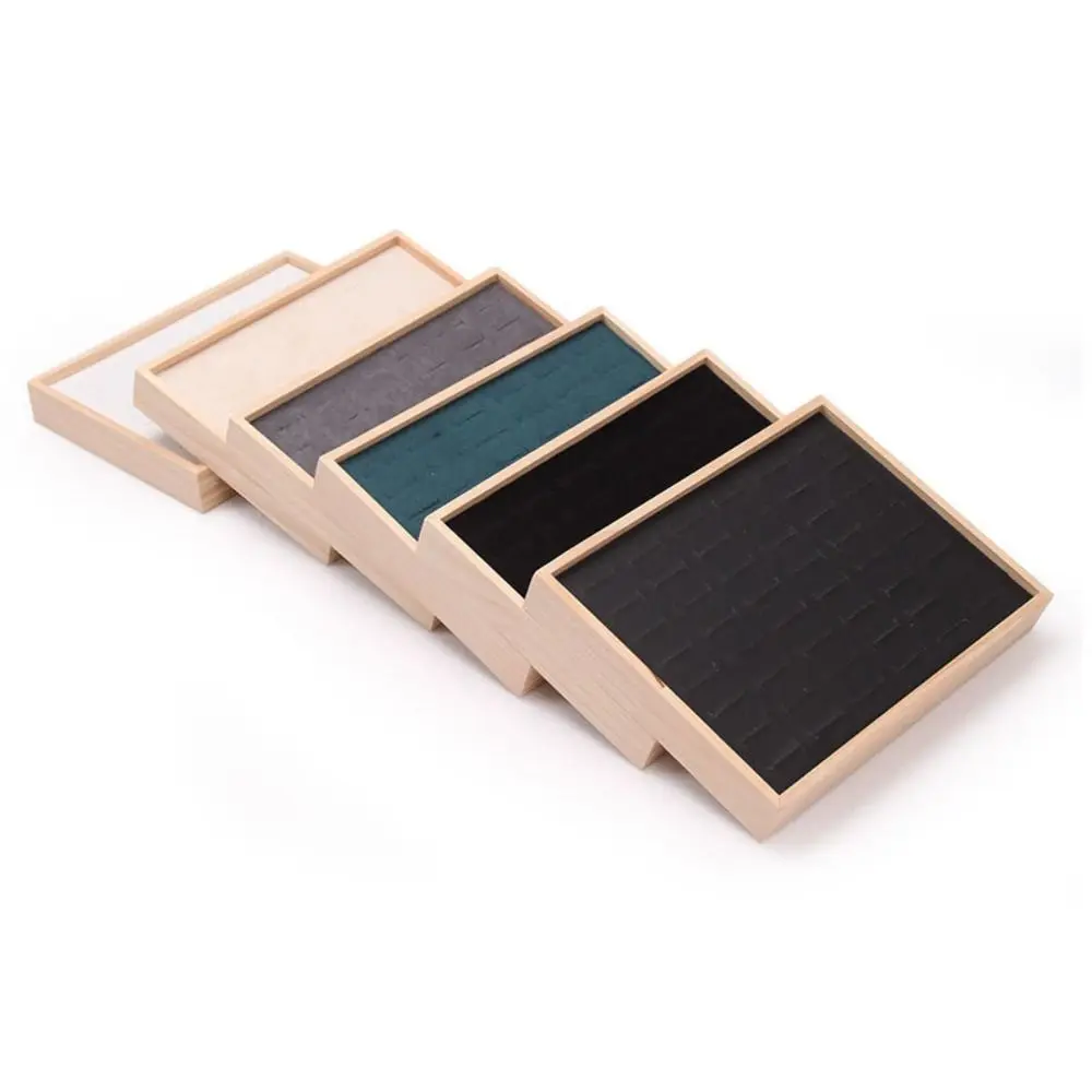 48 Grids Wood Rings Tray Exquisite Velvet Earrings Display Tray Jewlery Organizer Ear Studs Case Ring Earring Holder Store