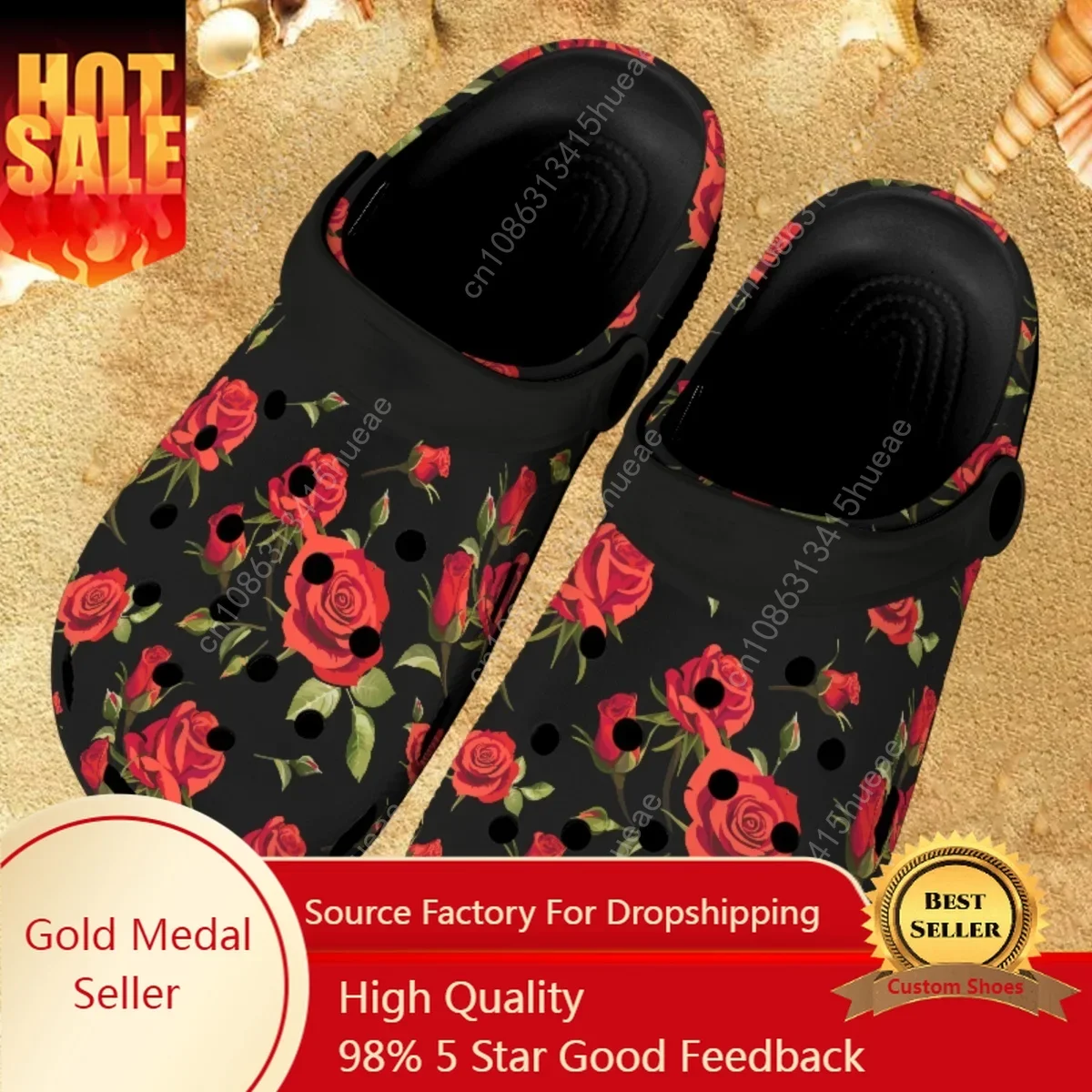 

Red Rose Printing Comfortable Breathable Sandals Female Valentine's Day Anniversary Gift Fashion Casual Indoor Outdoor Slippers
