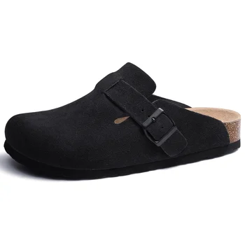 Comwarm Kork Männer Clogs Hausschuhe Mode Marke Kuh Wildleder Clogs Leder Kork Fußbett Männer Maultiere Outdoor Gleitschutz Männer Strand Sandalen