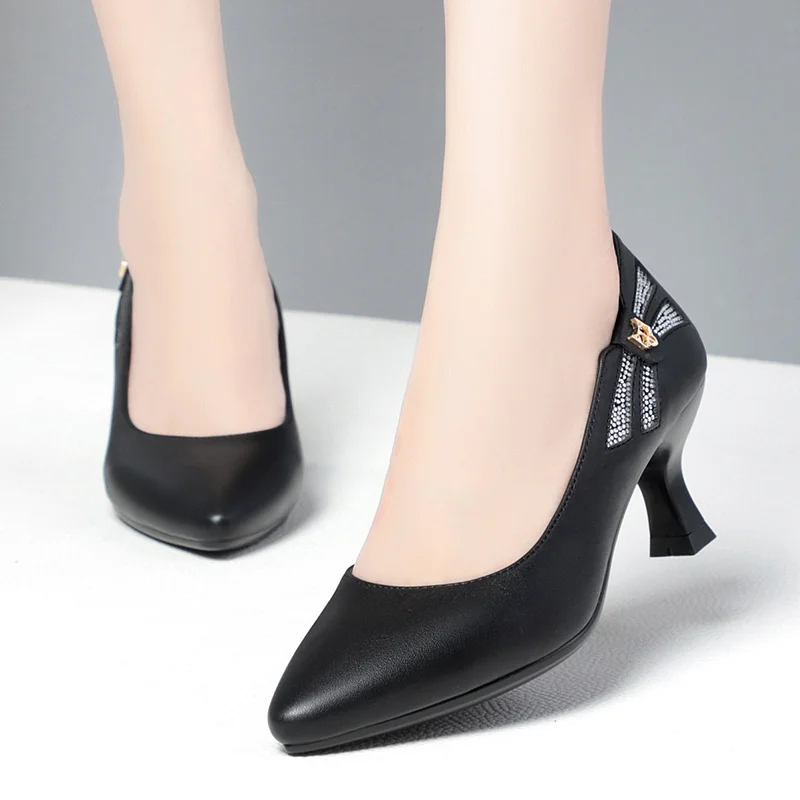 Women's Pumps Spring Autumn New Solid High Heels Soft Leather Shoes Fashion Pointed Toe Shallow Mouth Single Shoes