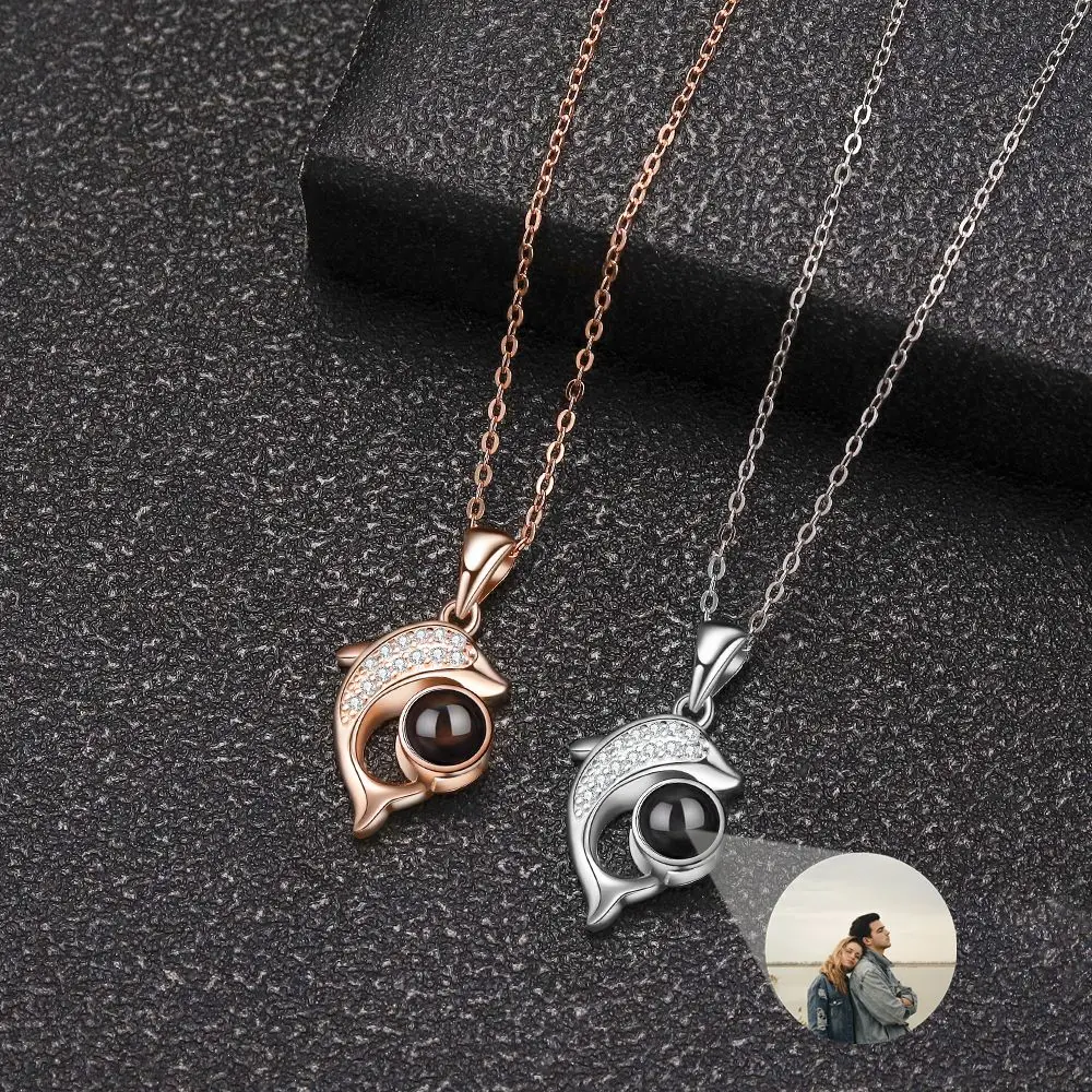 New Arrival Projection Photo Necklace Custom Photo Romantic Star Tree Lock Dolphin Pendant Necklace for Women Wife Charm Jewelry