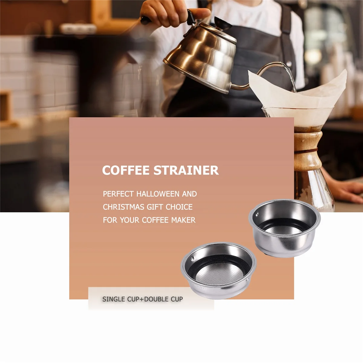 ที่กรองกรวยกรองกาแฟสแตนเลสแบบถอดออกได้เครื่องชงกาแฟอุปกรณ์เสริมสำหรับสำนักงานบ้าน (2แพ็ค)