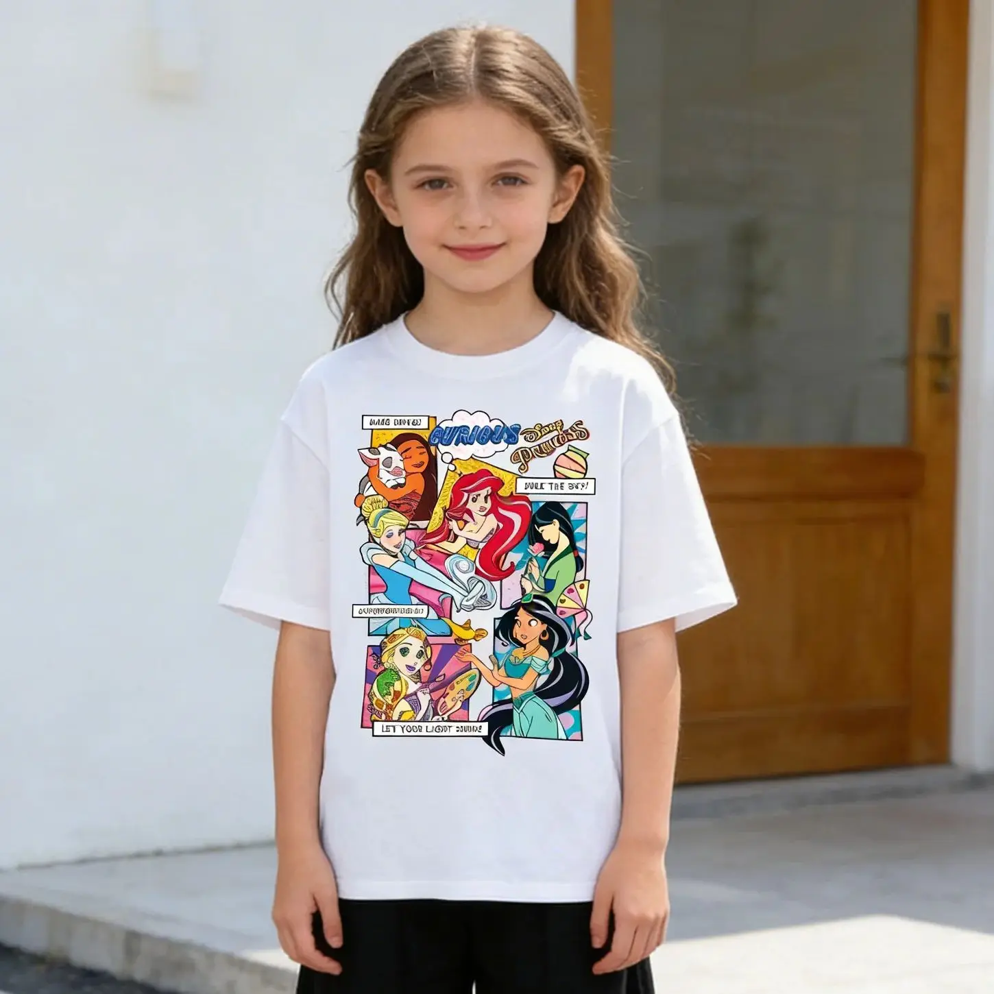 Koszulka damska z motywem księżniczek Disneya, letnia odzież uliczna, codzienna koszulka z krótkim rękawem, unisex, odzież codzienna, top, styl Y2k, dla rodziców i dzieci.