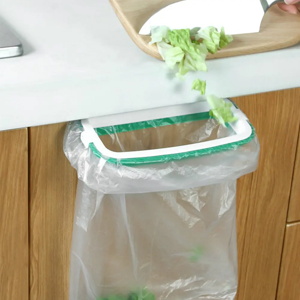

Plastic Garbage Bag Rack Hanging Over Cabinet Door Multifunction Kitchen Trash Bag Storage Holder Space Saving Organizer