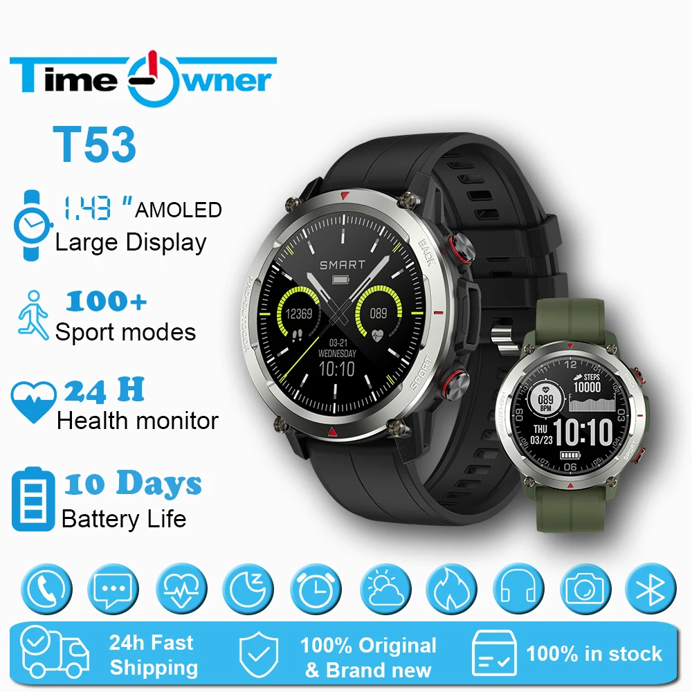 Time Owner T53 Ultra HD AMOLED Display Smart Watch, Stainless Steel Frame, 100+ Watch Faces, IP68, Slim & Lightweight Smartwatch