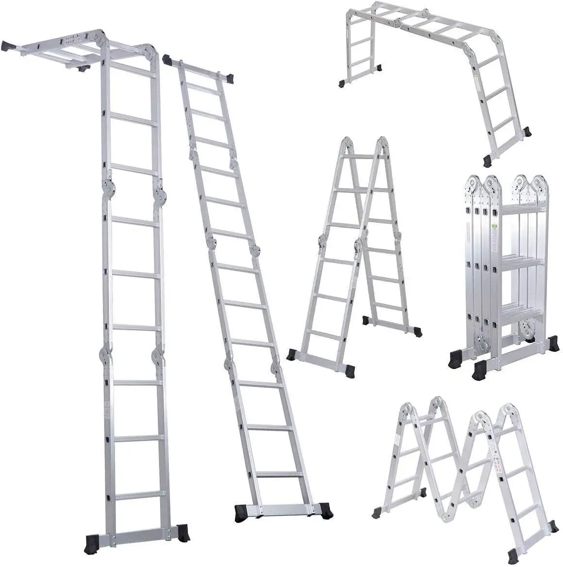 330lb 12.5ft Multi Purpose Aluminum Extension 7 in 1 Folding Step Ladder Foldable Lightweight Scaffold Ladder