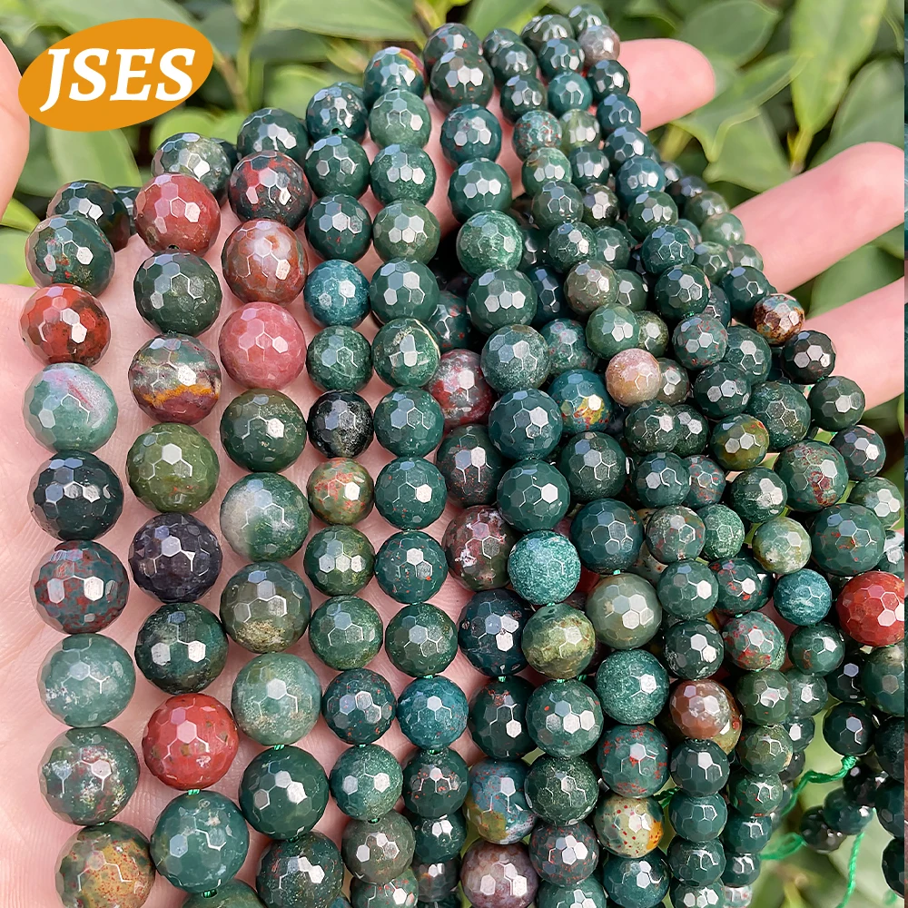 A+ Natural Bloodstone Heliotrope Faceted Beads for Jewelry Making Bracelets DIY Accessorries 15 inches Strand Wholesale