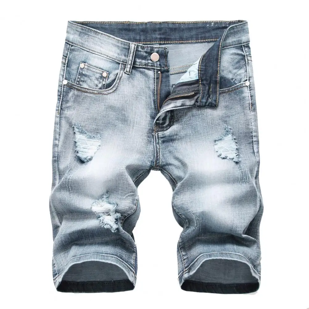 Calça jeans perfurado lavável personalizada para homens, calça média casual grande, nova, verão, 30-36