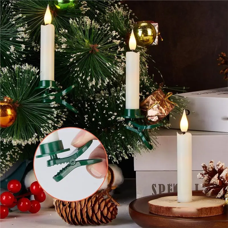 A60z6pcs Flameless LED Taper Candles Se Flameless 3D Wick Candles Clip-On Christmas Tree With Remote Timer For Home Decormay
