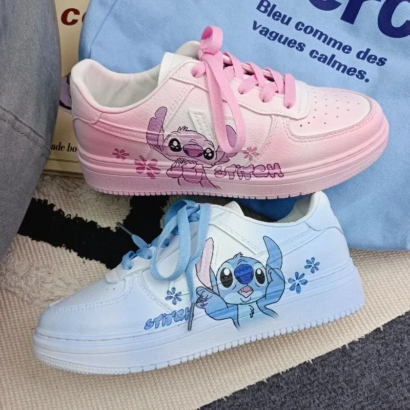 

New Disney Stitch Angel Cartoon Sneaker Women Summer Breathable Versatile Couples Board Shoes Y2k Cute Student Leisure Shoes