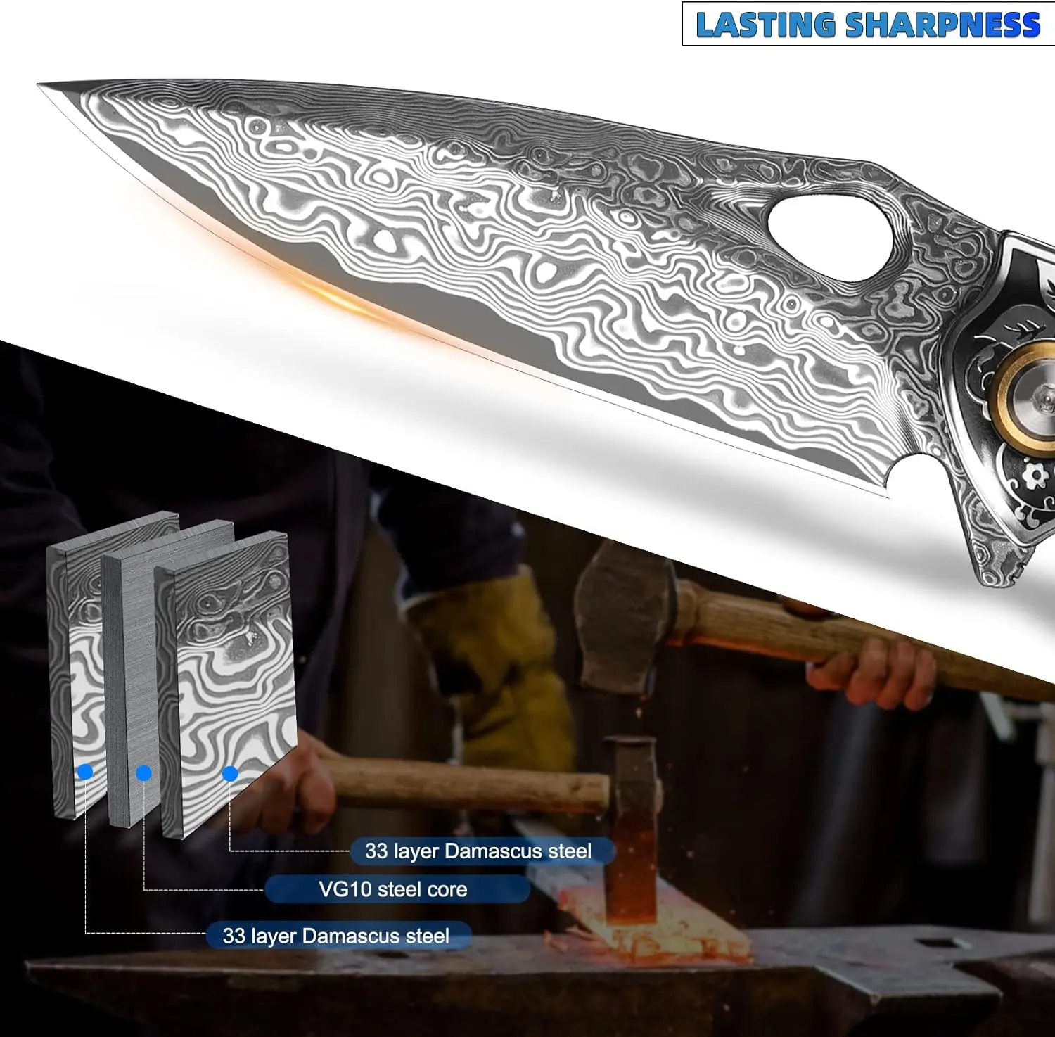 FORESAIL handmade Japan Damascus steel pocket knife,VG10 Blade Folding knife,EDC outdoor campingfishing hunting knife Tool