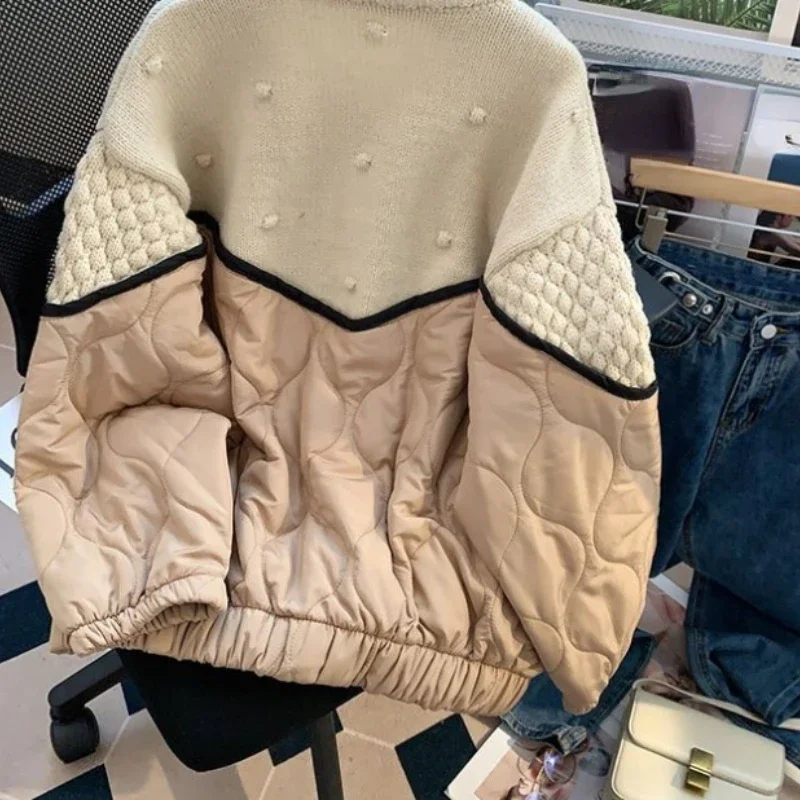 Y2k Harajuku Vintage Sweaters Coats Knit Patchwork Solid Color Single Breasted Jackets Cardigan Warm Thicken Women Clothing 2023