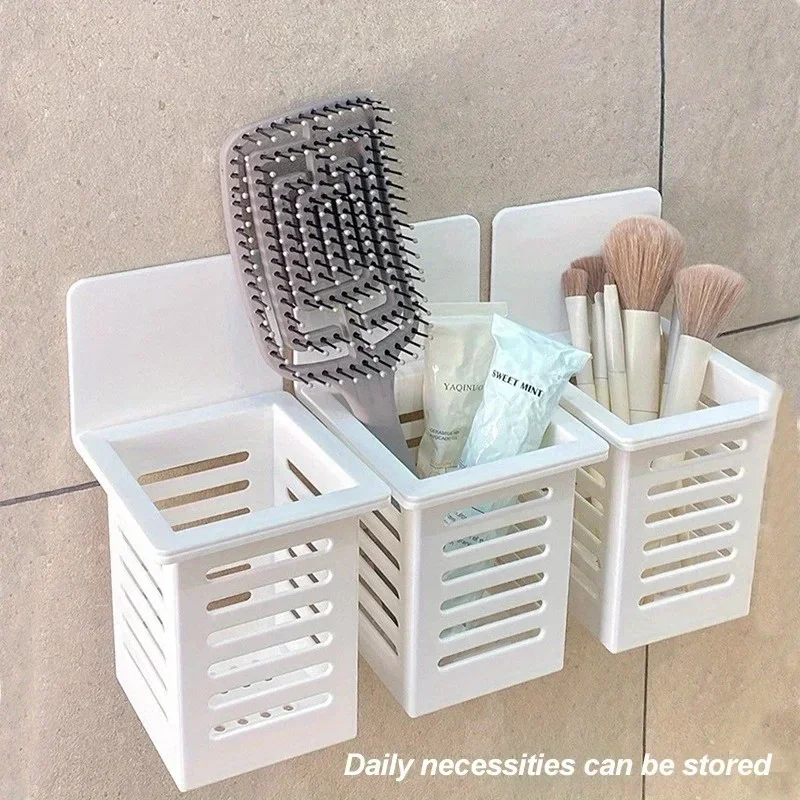 Wall Mounted Toothpaste Holder with Drain Rack Self-Adhesive Toothbrush Storage Organizer for Bathroom Daily Necessities