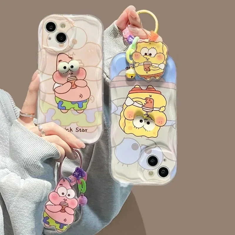 Big Eyes SpongeBob Wave Soft Silicone Phone Case For Samsung Galaxy A14 A24 A54 A33 A53 A73 A34 A13 A23 A15 A05 A05 With Pendant