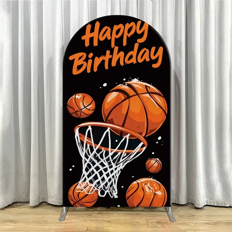 Arch Backdrop Cover Single Side Basketball Birthday 3D Style Hoop Ball Orange Party Decoration Photo Booth Background Event Room view 5