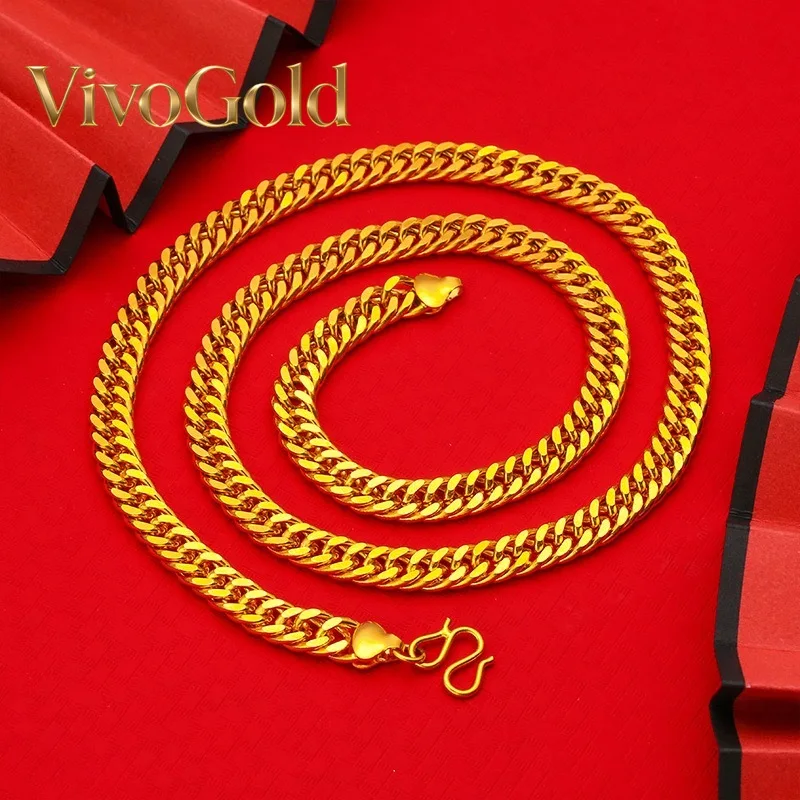 

VivoGoldLuxurious 9999 24K real gold men's flat chain Boss necklace is simple and elegant, men's exclusive gold jewelry gold nec