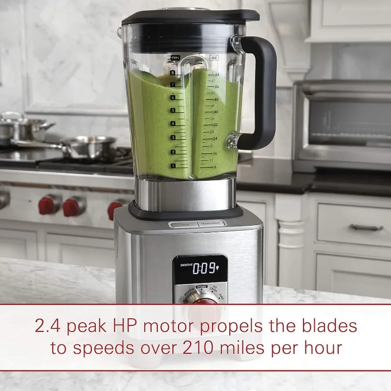 High-Performance Blender, 64 oz Jar, 4 program settings, 12.5 AMPS, Blends Food, Shakes and Smoothies, Red Knob