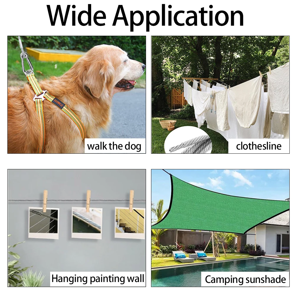 3mm 4mm Stainless Steel Wire Rope Kit with PVC Coating and Cable Clamp Spring Buckle for Clothesline Dog Leash Sunshade Tent - view 6