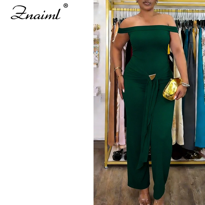 

Znaiml Casual Bandage Straight Jumpsuits Woman Off Showlder Sleeveless Rompers Female Streetwear Fashion One Pieces Overalls