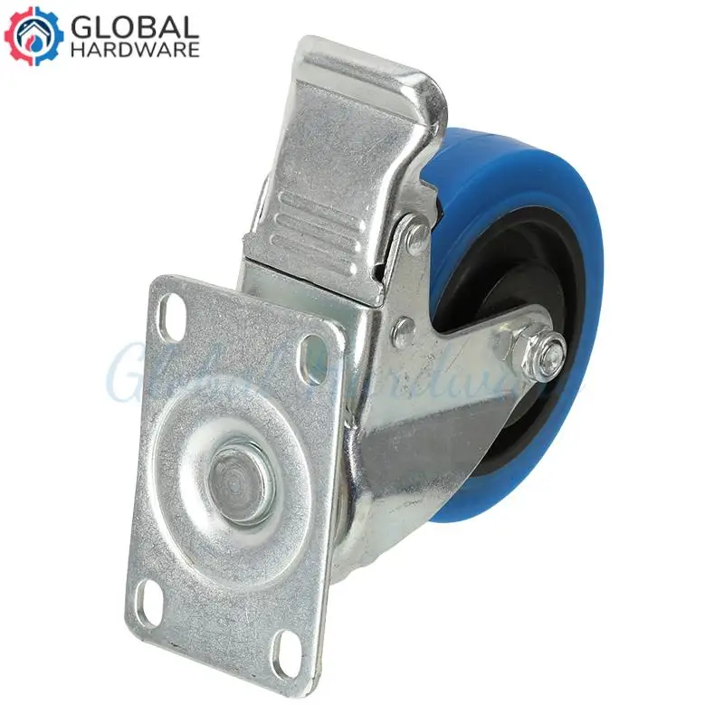 

4inch (100mm) Middle Duty Blue Rubber Tread Plastic Core Industrial Wheel: Swivel & Caster with Brake for Industrial Equipment