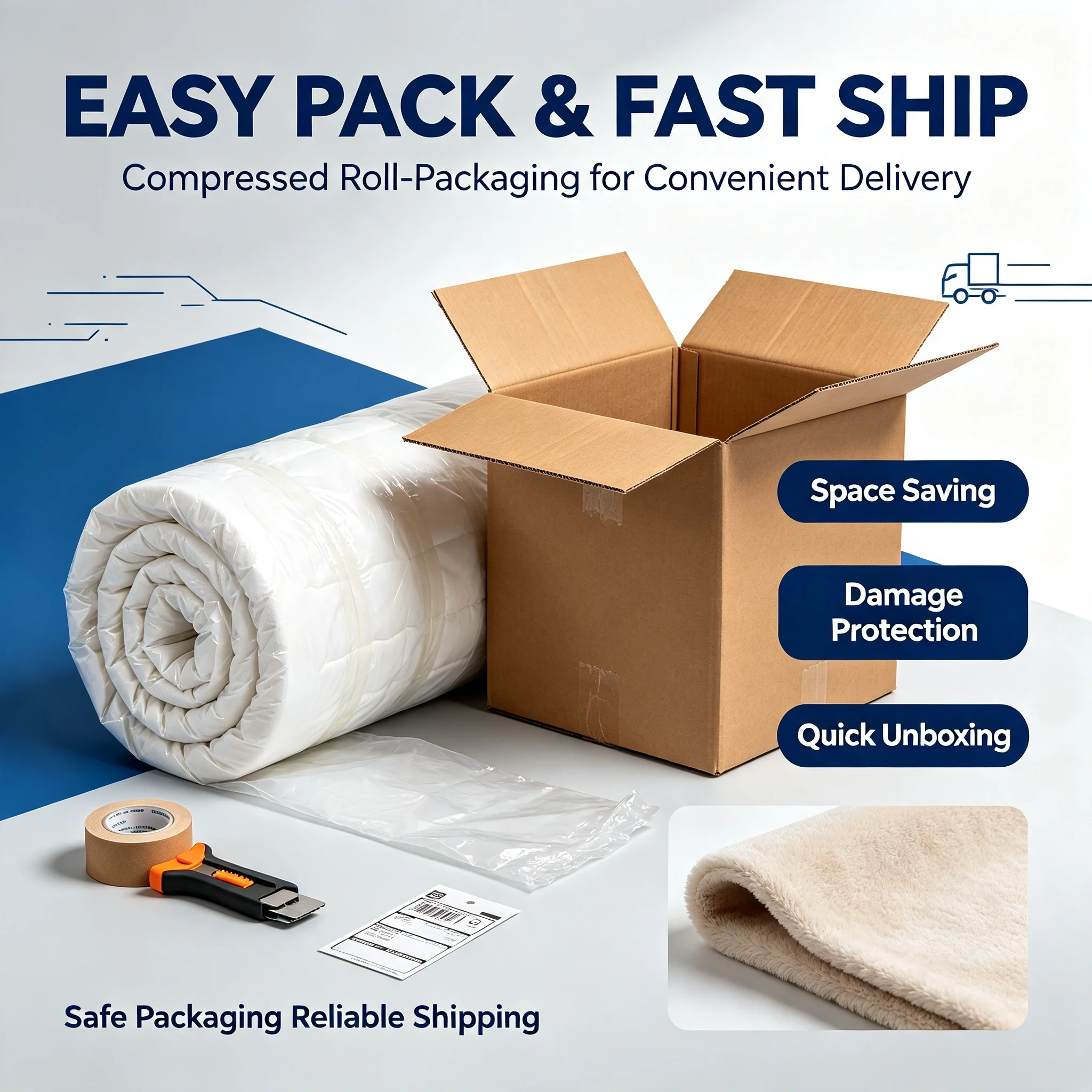 20cm Thick Mattress Compressed Hypo-allergenic Cooling Fast Delivery Pocket Spring Memory Foam Roll Box