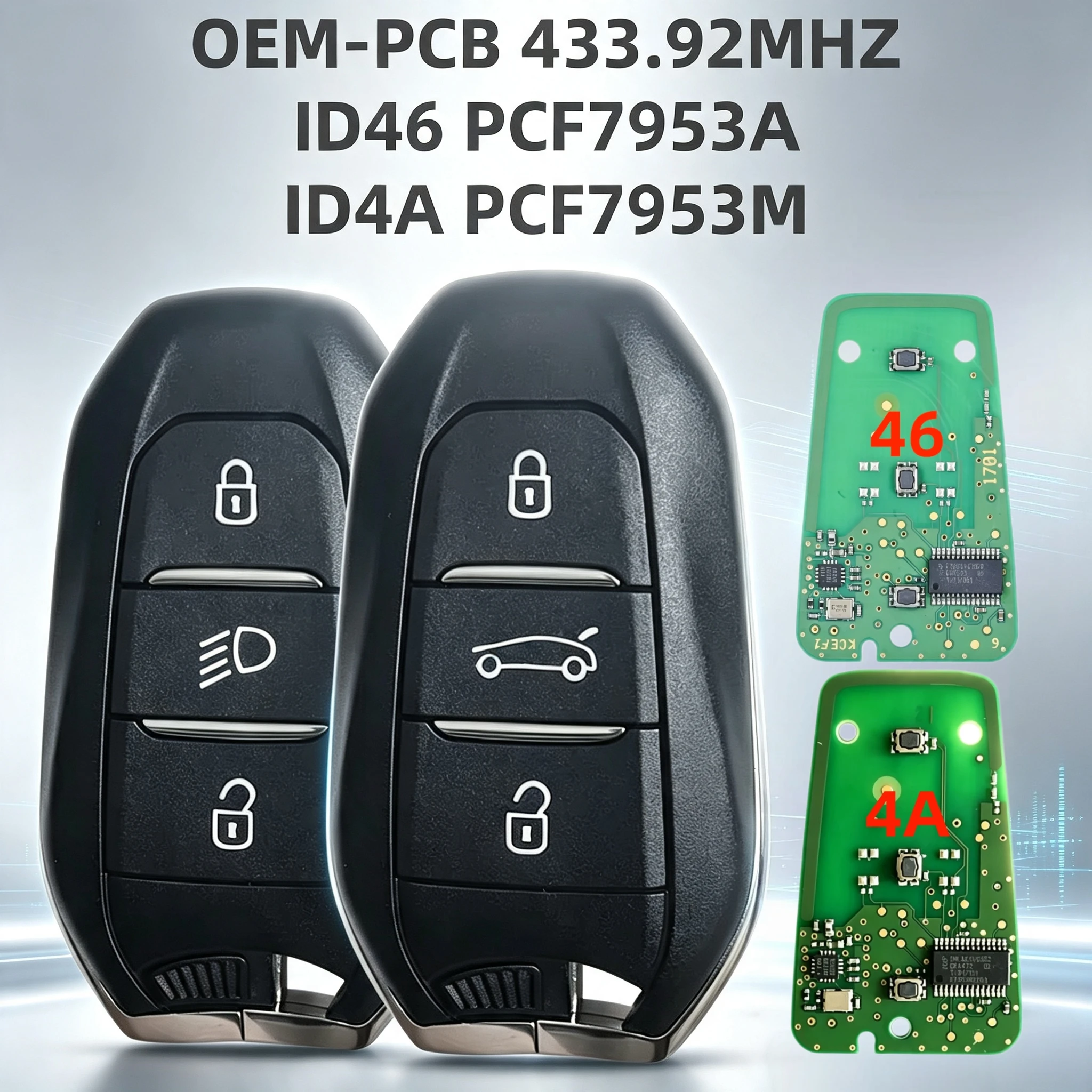 Suitable for Citroen 208, 301, 308, 508, 3008, 5008, Ds, C3, C4, C4L, C5, Picasso, Ds4, Ds5, Ds6 Smart Remote Key, D46 Pcf7953A Id4A Pcf7953M 433Mhz