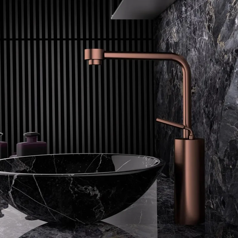 Brushed  Rose Gold Bathroom Faucet Brushed Gold Basin Faucet Brass Hot Cold Sink Faucet Deck Mounted Lavotory Faucet Mixer