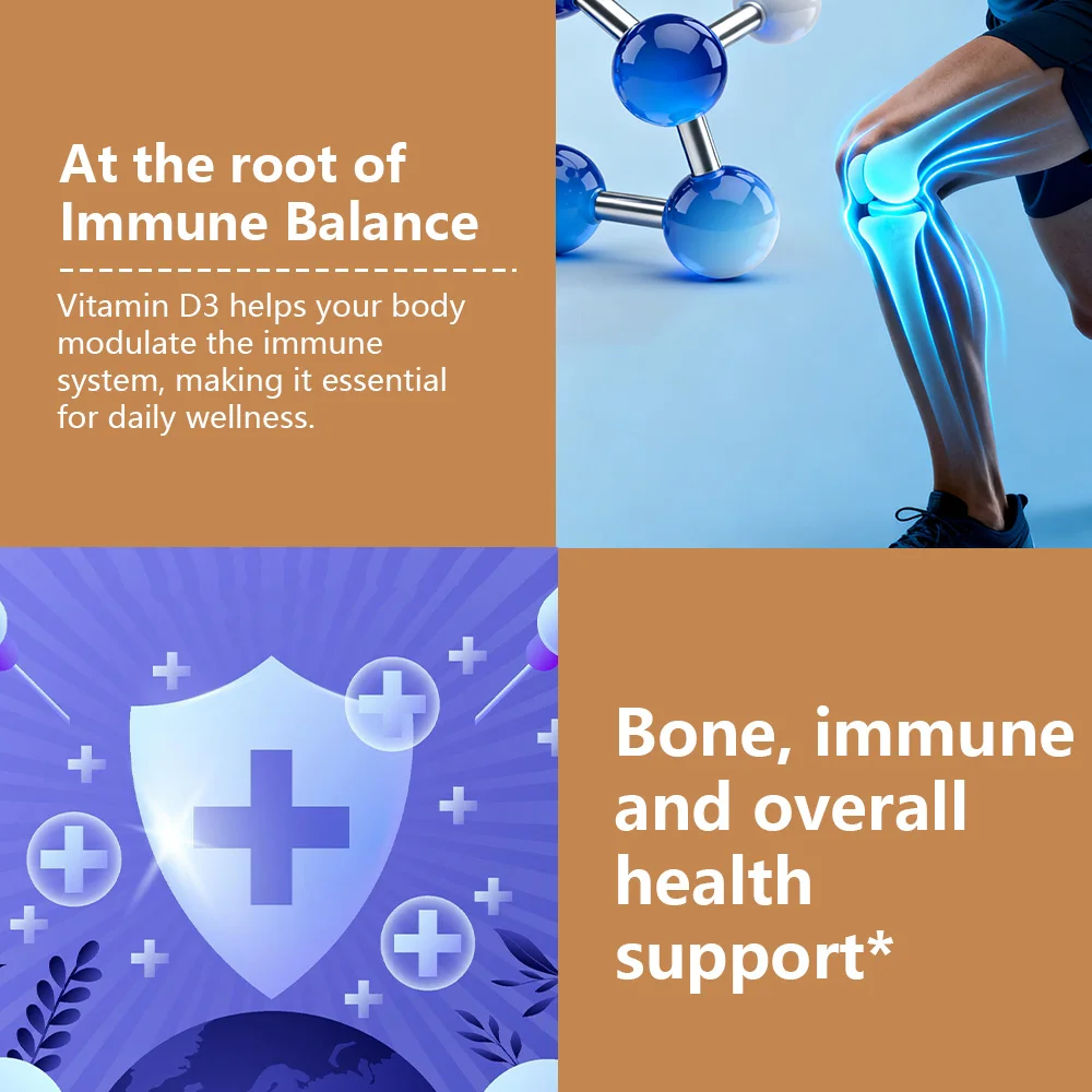 High Potency Vitamin D3 2000IU Capsules, Immune Support, Bone Health, Muscle Function, Whole-Body Wellness, Non-GMO Gluten Free
