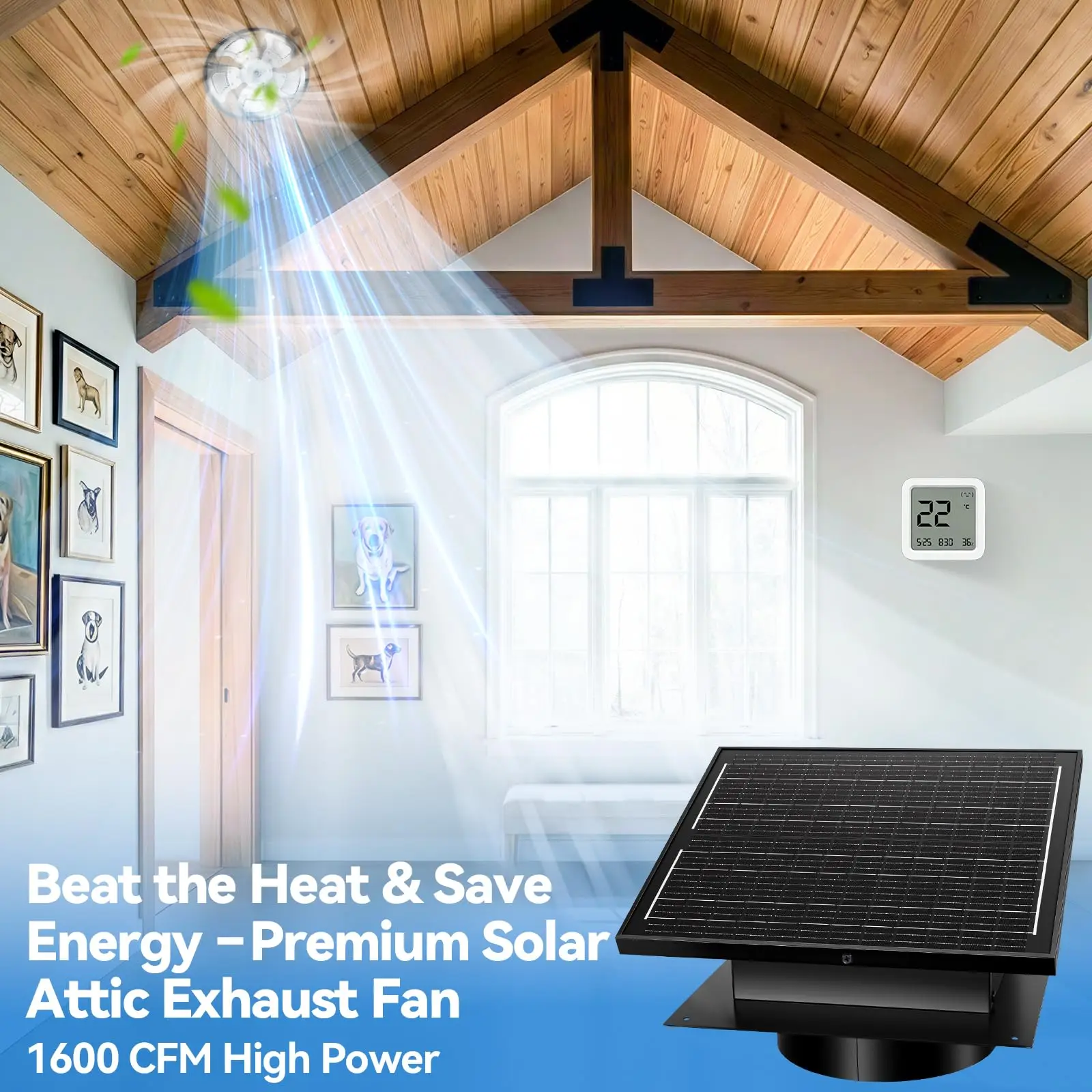 Solar Roof Ventilation 32W DC Exhaust Fan 12V IP68 Energy-Saving Quiet for Home Commercial Use Kitchen Chicken Coop Ventilation