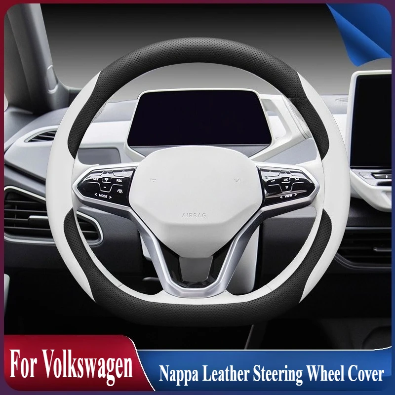 

For Volkswagen VW Arteon CC Passat Lamando Tiguan L Bora ID.3 ID.4 X Nappa Leather Steering Wheel Cover Anti Slip Car Accessory