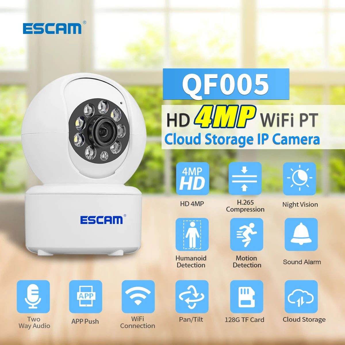 

ESCAM QF005 iCsee APP 4MP 1440p Полноцветная беспроводная PTZ IP купольная камера AI Обнаружение гуманоидов Домашняя безопасность CCTV Радионяня