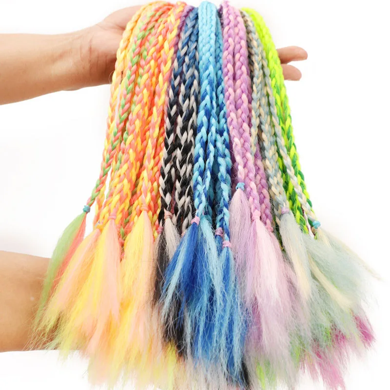 Elastic Hair Band para Meninas, peruca grossa rabo de cavalo, cocar trançador, Kids Twist Braid Rope, acessórios de borracha 35cm