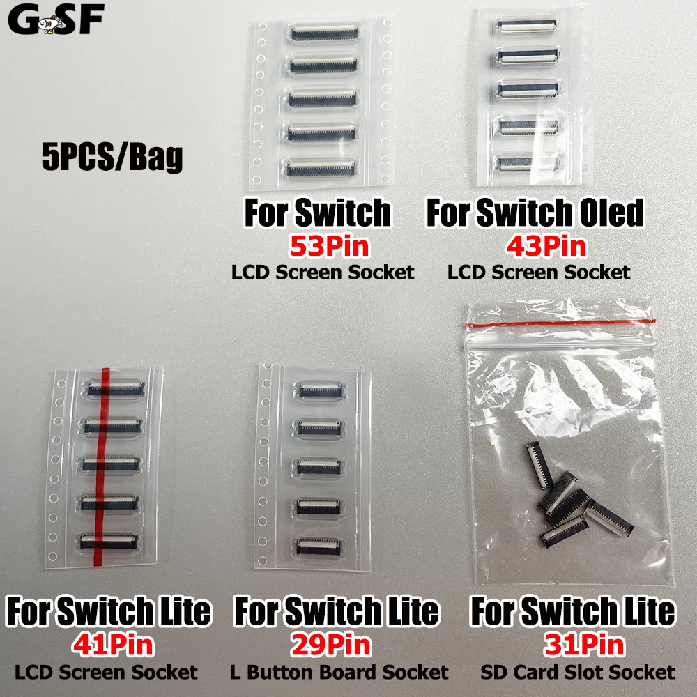 5PCS New LCD Screen FPC Ribbon Cable Socket Connector Clip -For NS / Switch Lite OLED LCD Display Port Socket 29/31/41/43/53 Pin