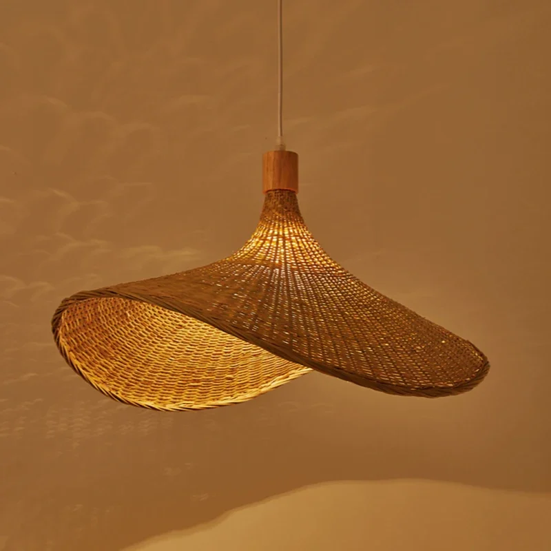 Handmake Weave Bamboo LED Pendant Light Ceiling Vintage Hanging Lamp Rattan Dining Room Restaurant Indoor Lighting Chandeliers