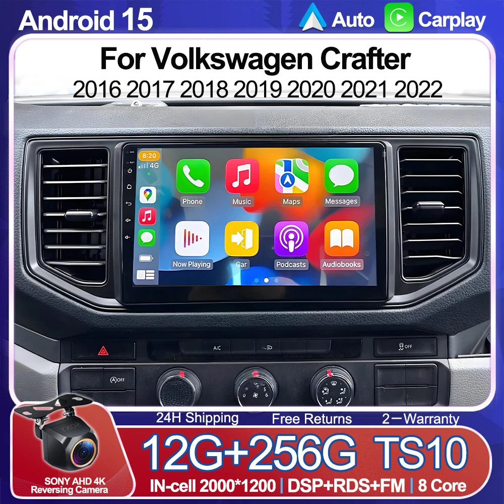 Android Auto For Volkswagen Crafter 2016 2017 2018 2019 2020 2021 2022 Car Radio Multimedia Video Player GPS Navigation Carplay