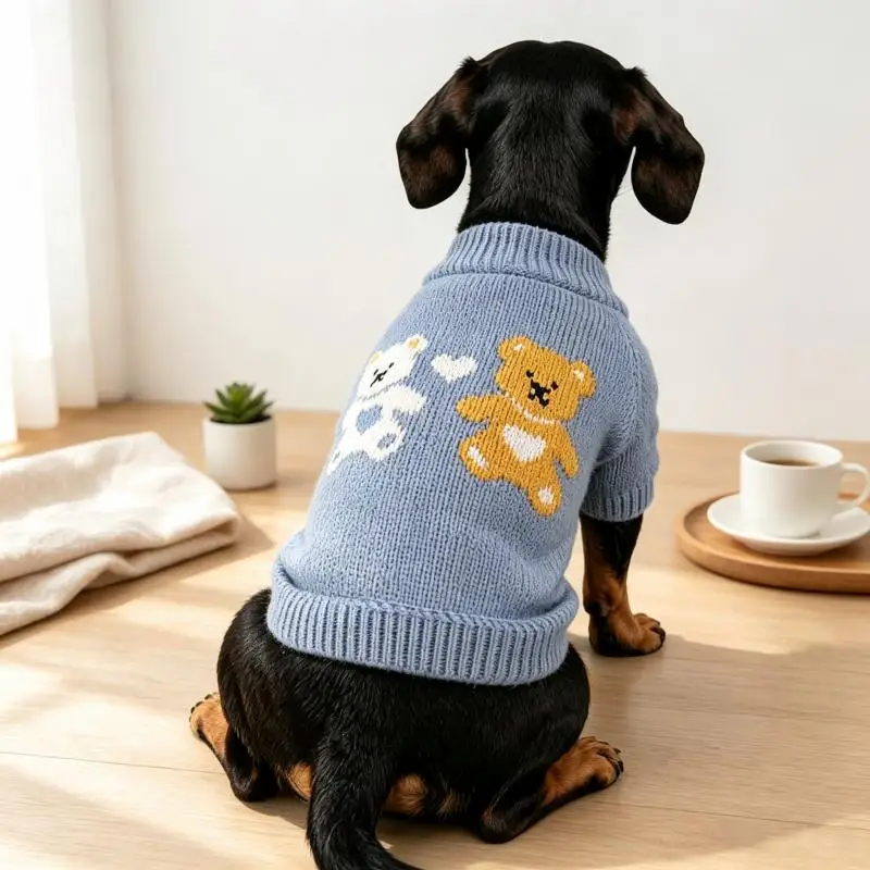 Hundepullover mit Bärenmuster, warme, weiche Hundekleidung, modischer Rollkragenpullover für Welpen, gemütlicher Strickpullover für Haustiere, süßer Katzenpullover, Bekleidung für Bichon. – Detail 12