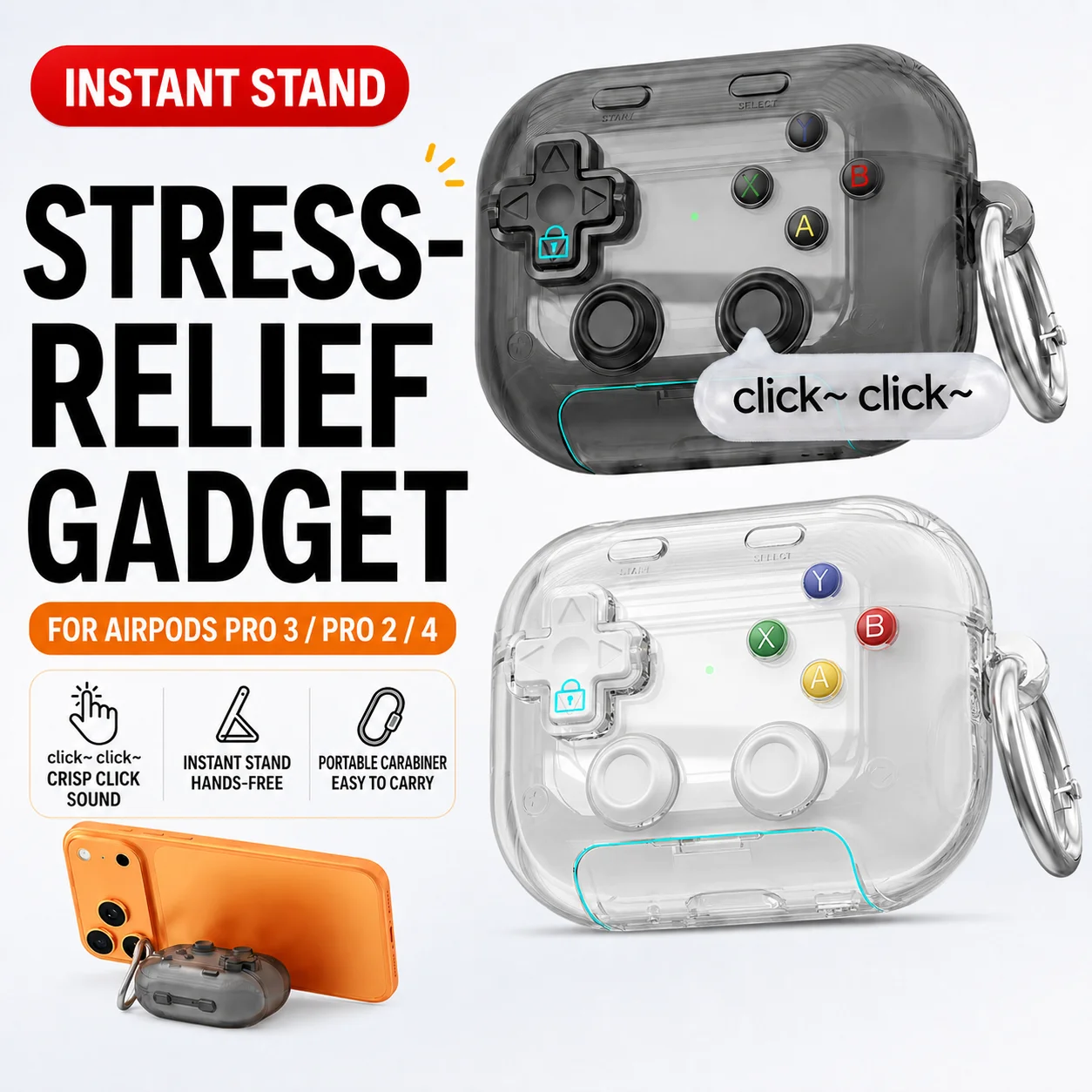 Capa Protetora com Design de Console de Jogo Retrô para AirPods Pro 3, Pro 2, Pro 4, 4ª Geração, em Forma de Controle de Jogo, com Suporte para Telefone e Chaveiro