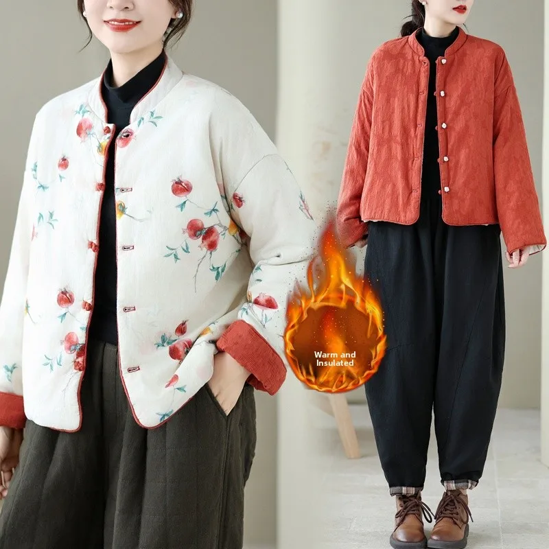 

Artistic Style Double-Sided Wear Cotton Jacket Women's Winter Warm Pocket Design Cotton Padded Coat Thickened Long Sleeve