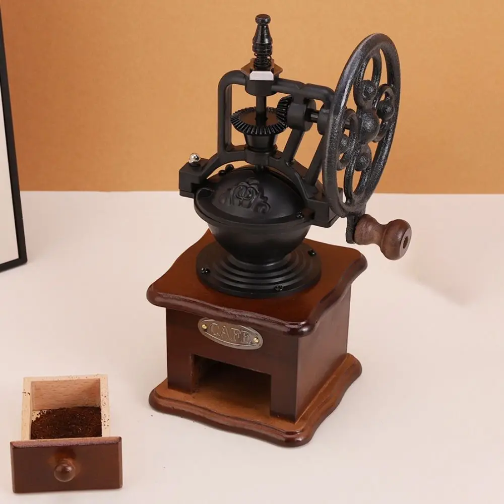 

Hand Cranked Vintage Coffee Bean Grinder Wood Manual Coffee Mill Burr Adjustable Particle Size European Style
