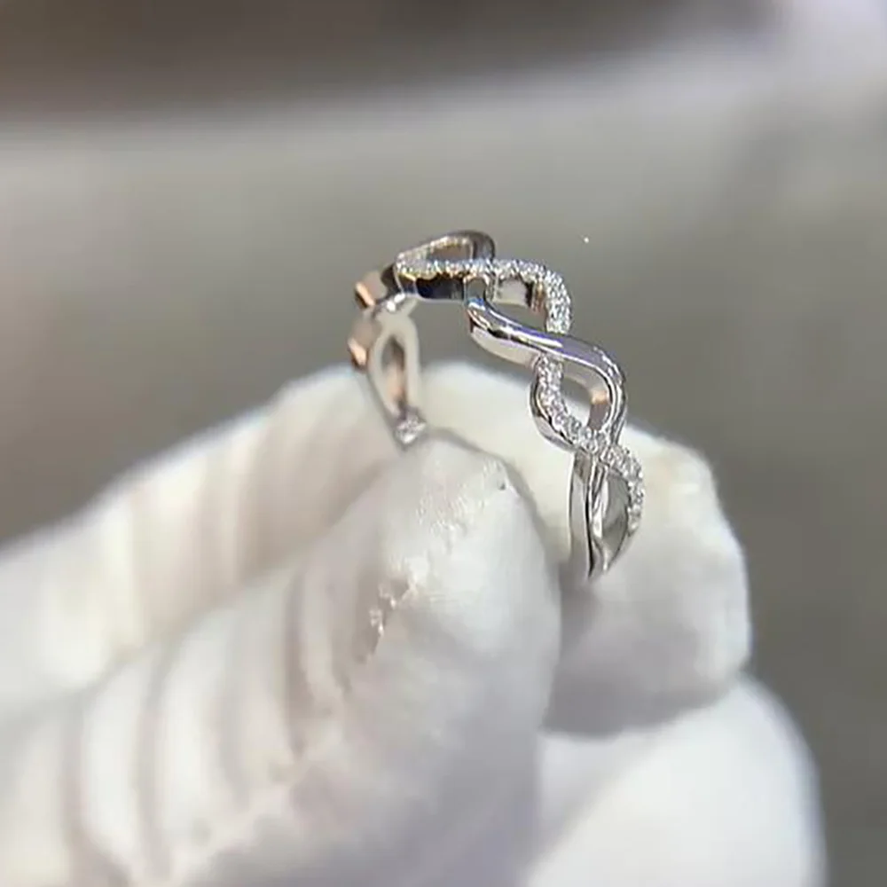 Serenity 1mm D Color Moissanite Rings for Women Gift 100% S925 Sterling Silver Plated 18K Cross-threaded Row Rings Fine Jewelry