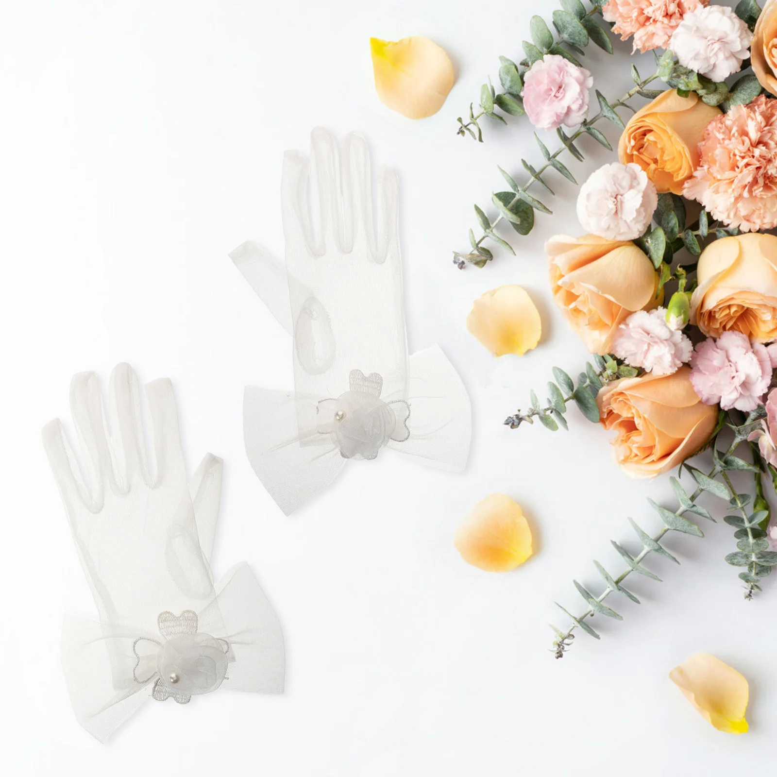 

1Pair Short Mesh Satin Wedding Gloves Bridal Gloves for Women Formal Party Photography Costume Women's Glove Wedding