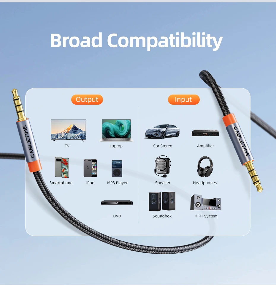 CABLETIME 3,5 mm Aux-Kabel 4-poliges TRRS 4-Leiter-Hilfs-Aux-Kabel für Telefon-Headset, Mikrofon, Auto, Musik, HiFi-Funktion, Audio – Detail 10